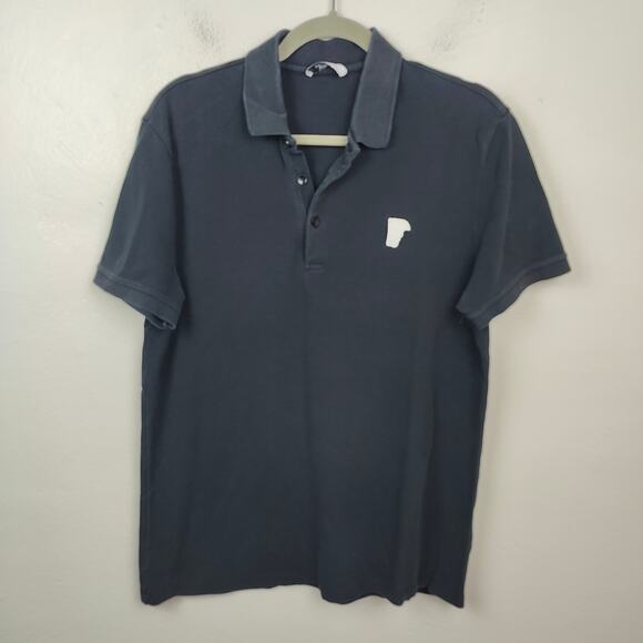 Versace Polo Shirt Mens‎ XL Dark Blue Black Pique Knit Cotton Logo Patch Preppy